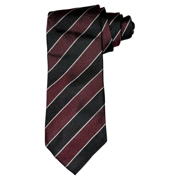 University School By Cuffs Necktie Men’s Black Burgundy White Stripes 100% Silk - Picture 1 of 7